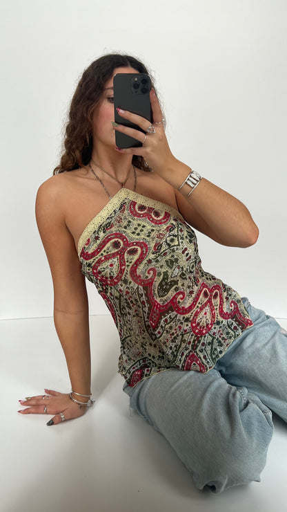 00s green red halter cami- size M