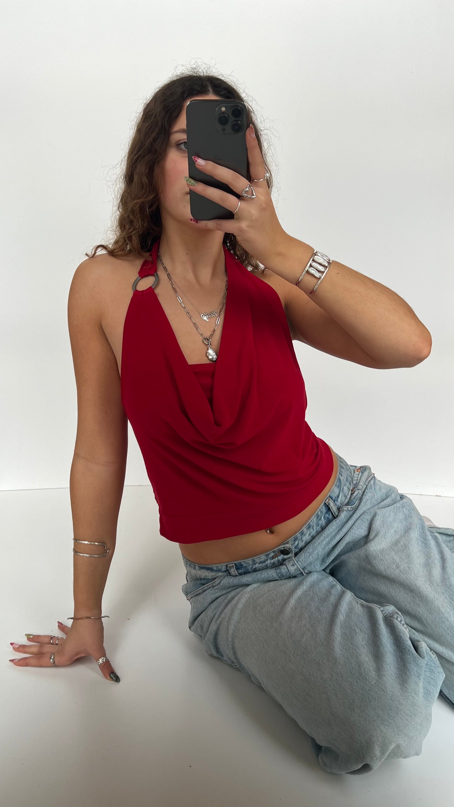 00s red halter cami- size M