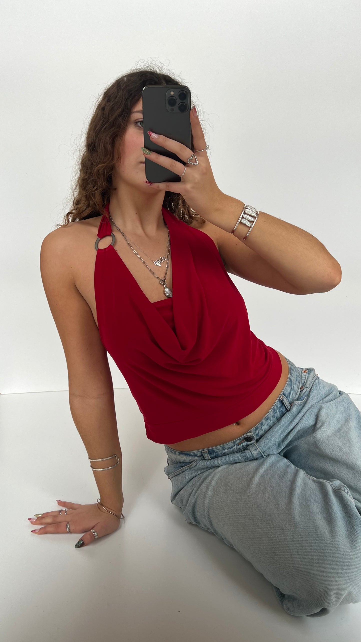 00s red halter cami- size M