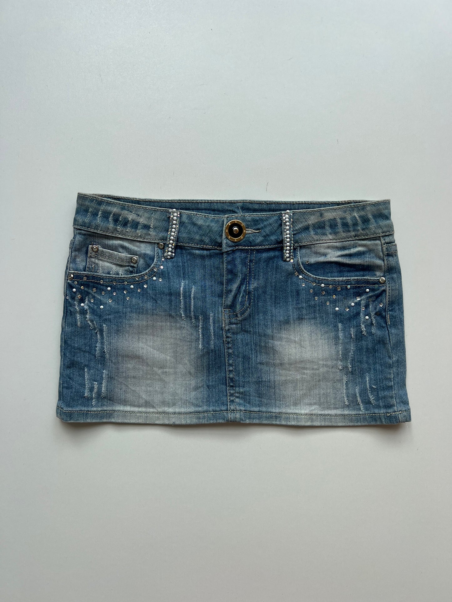 00s denim diamanté mini skirt- size S