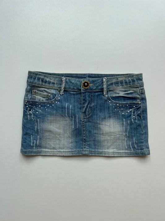 00s denim diamanté mini skirt- size S