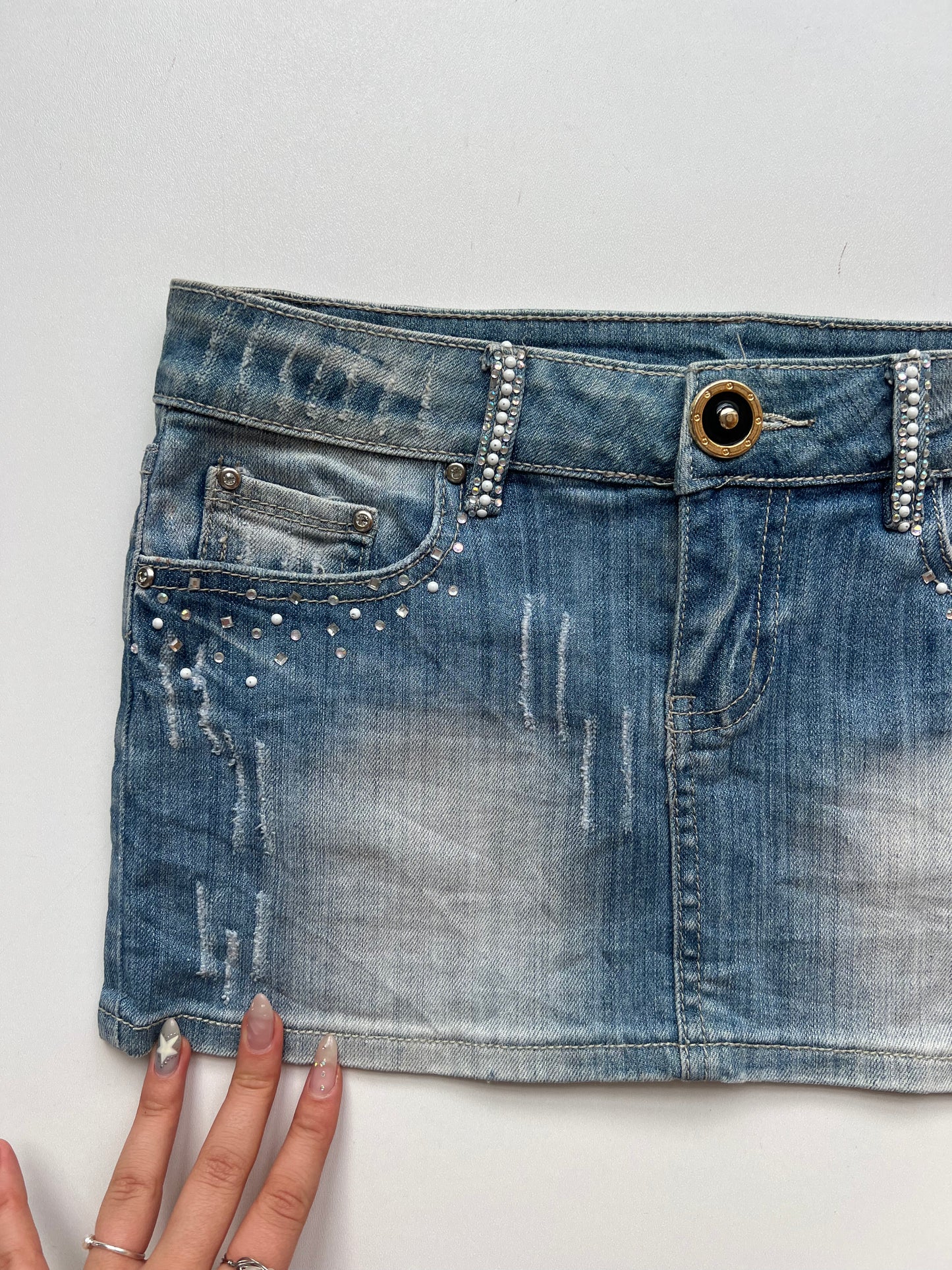00s denim diamanté mini skirt- size S