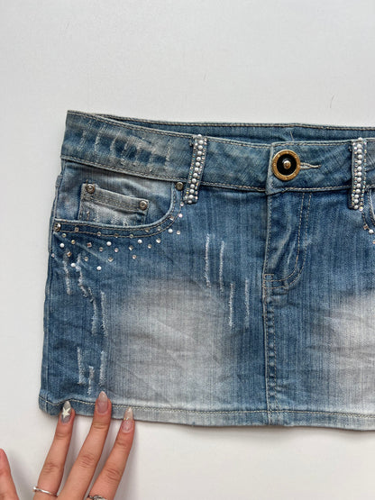 00s denim diamanté mini skirt- size S