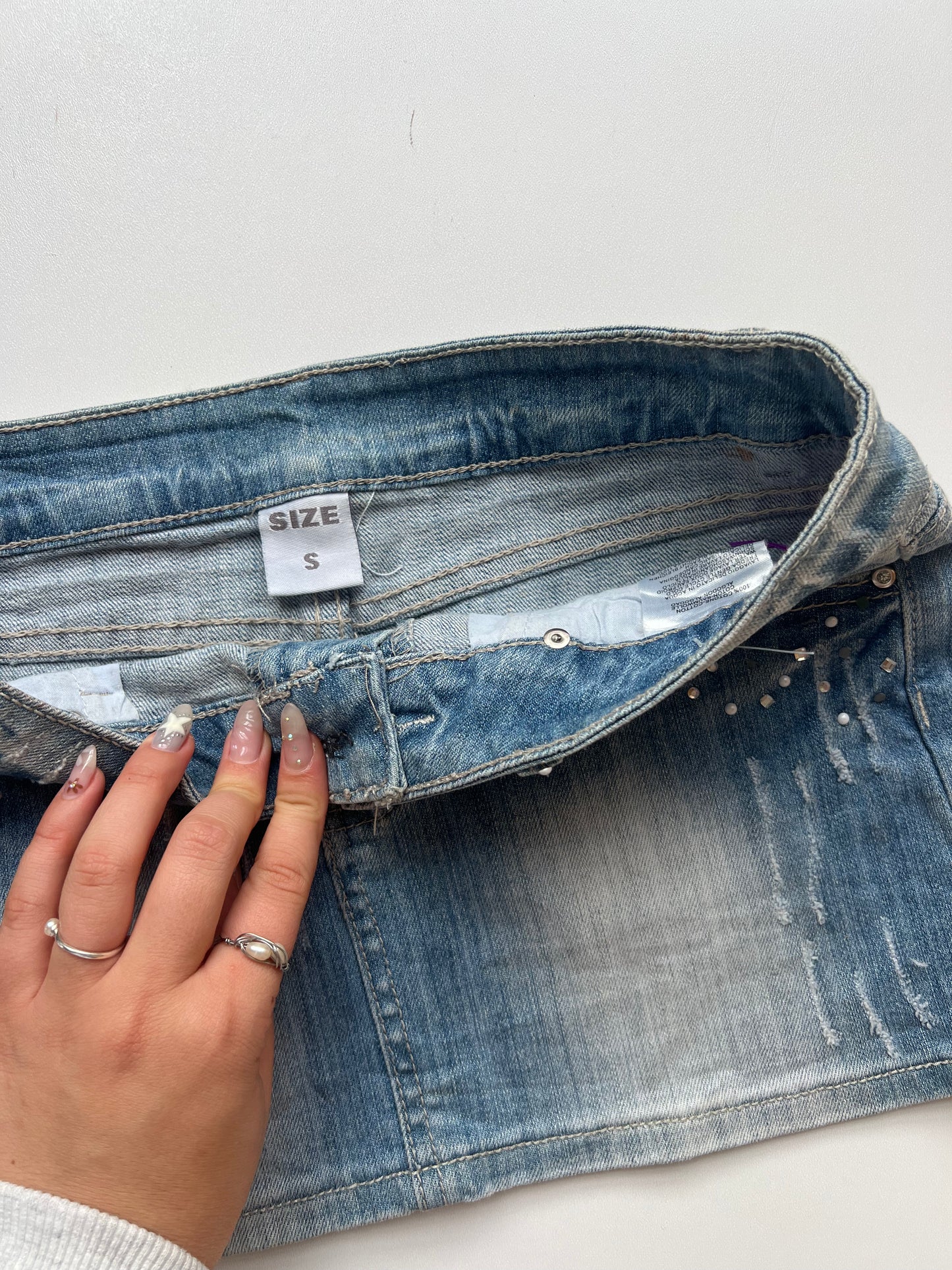 00s denim diamanté mini skirt- size S