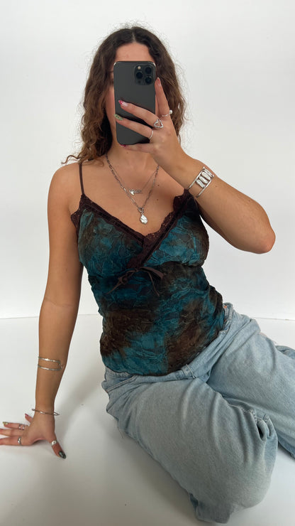 00s blue brown lace cami- size M