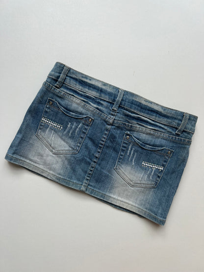 00s denim diamanté mini skirt- size S