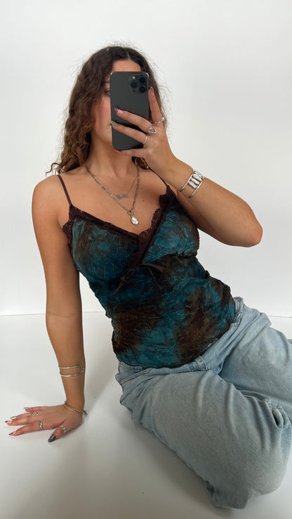 00s blue brown lace cami- size M