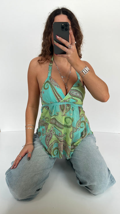 00s green paisley mesh cami- size S