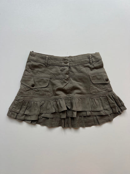 00s khaki ruffle mini skirt- size S