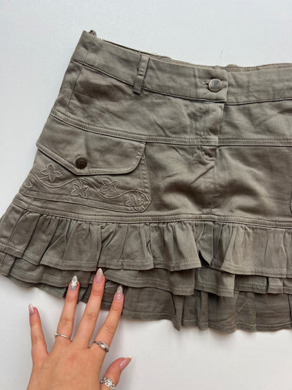 00s khaki ruffle mini skirt- size S