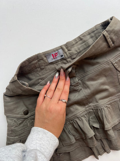 00s khaki ruffle mini skirt- size S