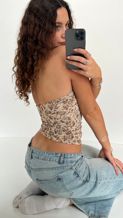 00s cream floral halter top- size S