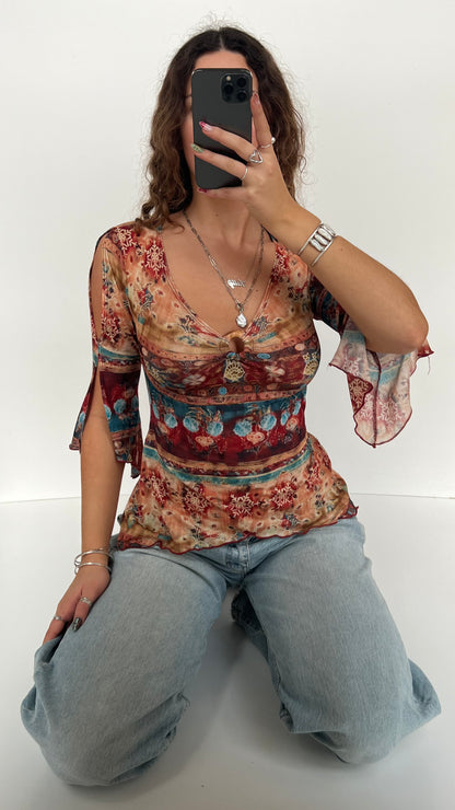 00s orange boho long sleeve- size S