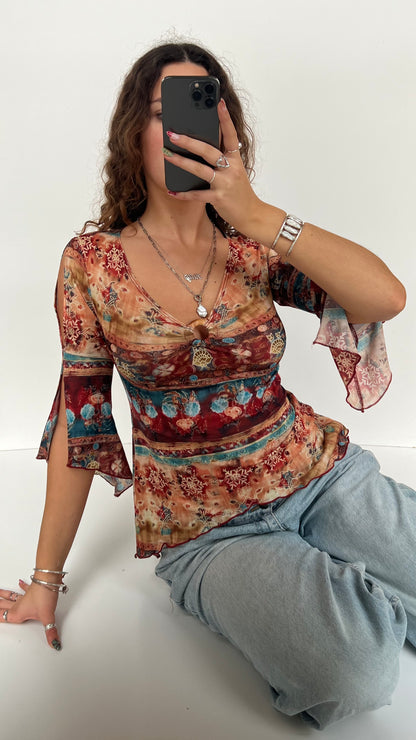 00s orange boho long sleeve- size S