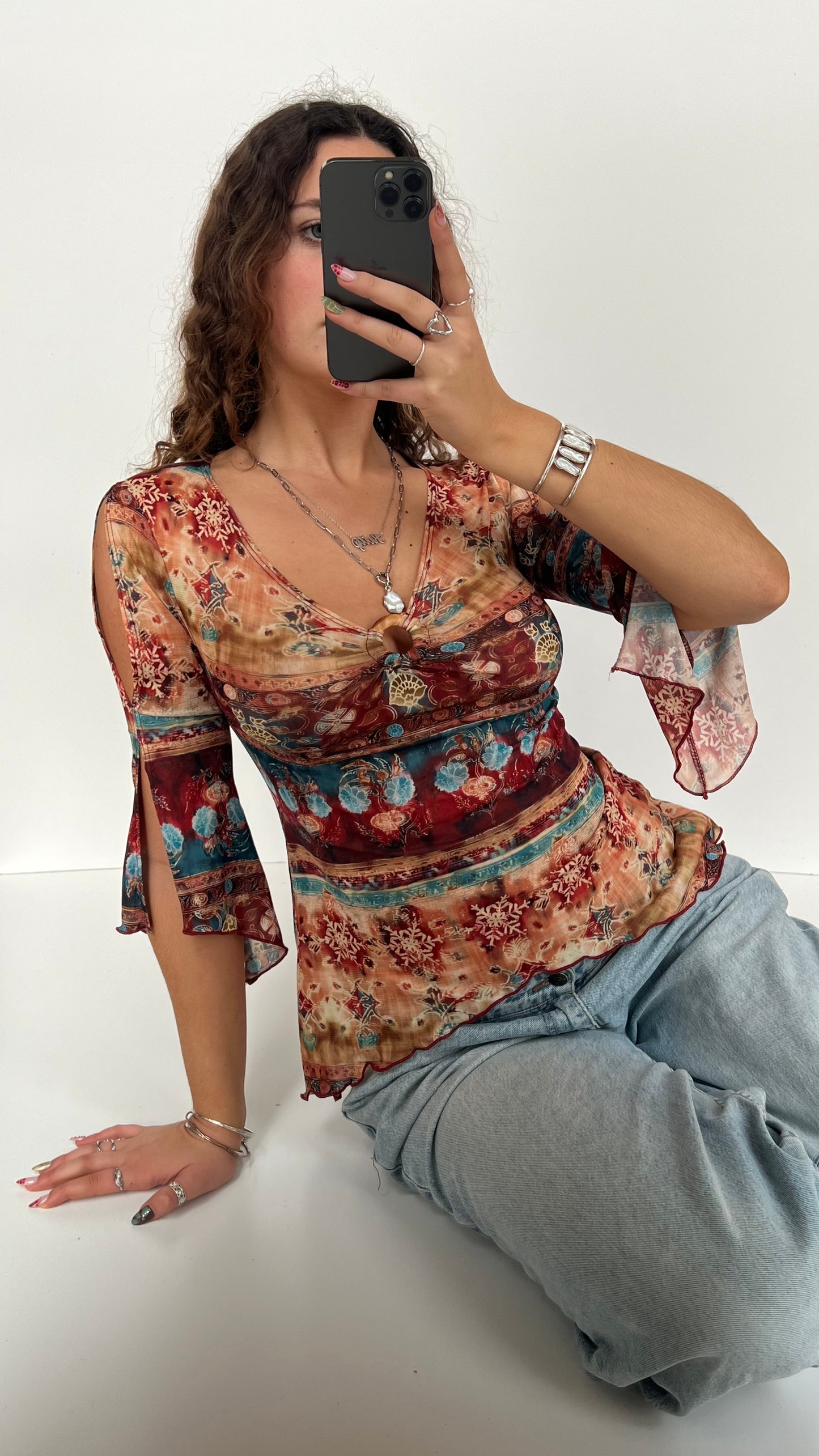 00s orange boho long sleeve- size S