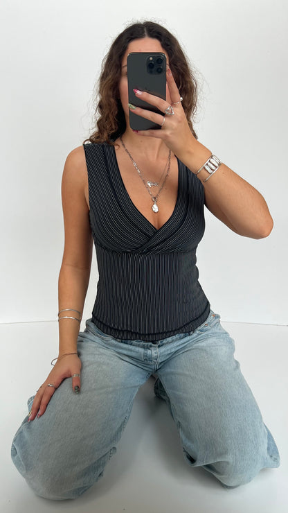 00s black pinstripe top- size S/M