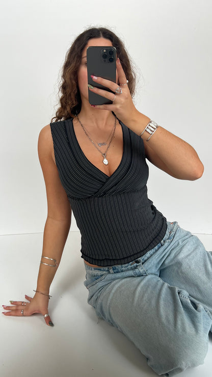 00s black pinstripe top- size S/M