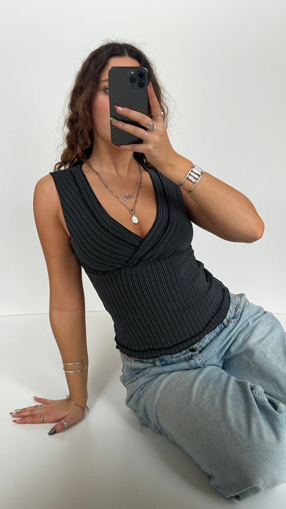 00s black pinstripe top- size S/M