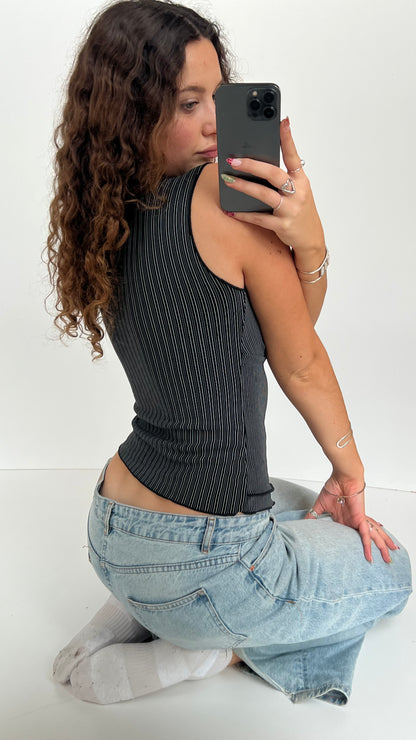 00s black pinstripe top- size S/M