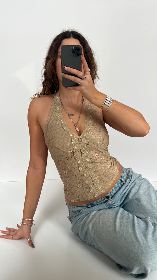 00s beige lace halter cami- size S