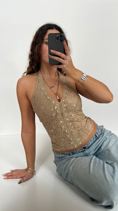 00s beige lace halter cami- size S