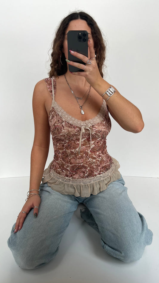 00s pink paisley lace cami- size S