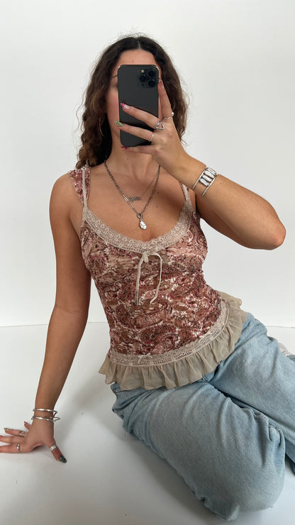 00s pink paisley lace cami- size S