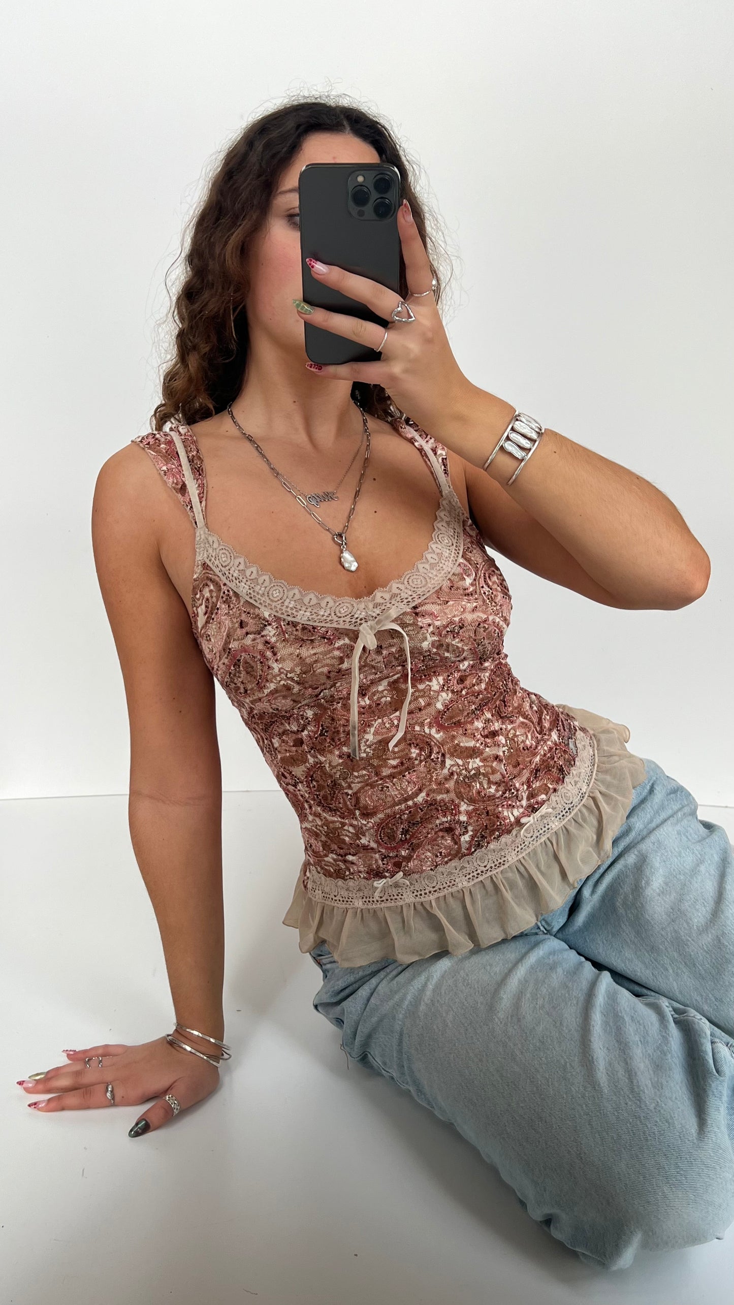 00s pink paisley lace cami- size S
