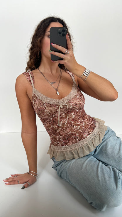 00s pink paisley lace cami- size S