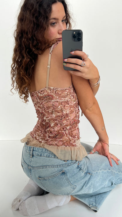 00s pink paisley lace cami- size S