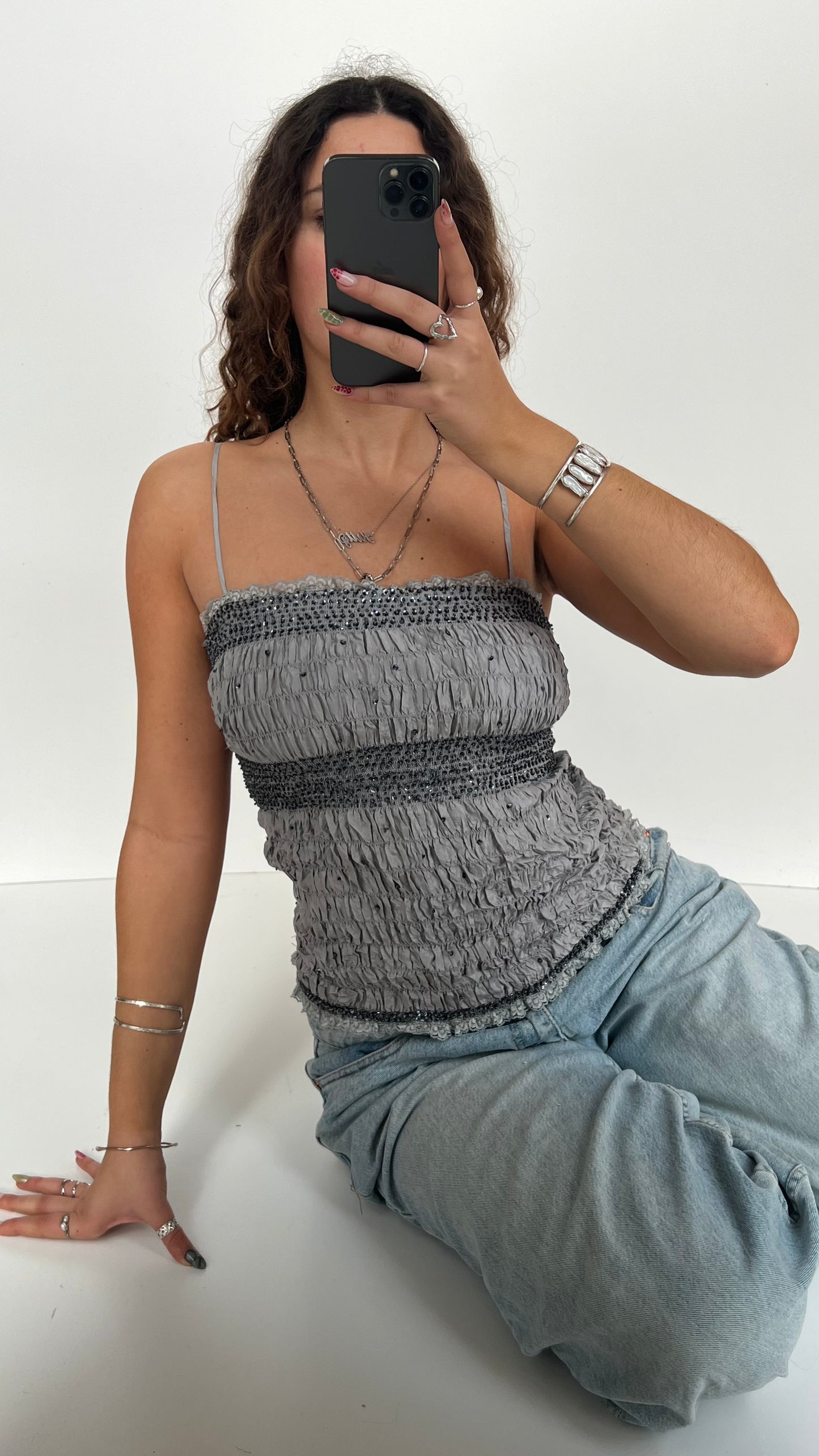 00s grey beaded cami- size M