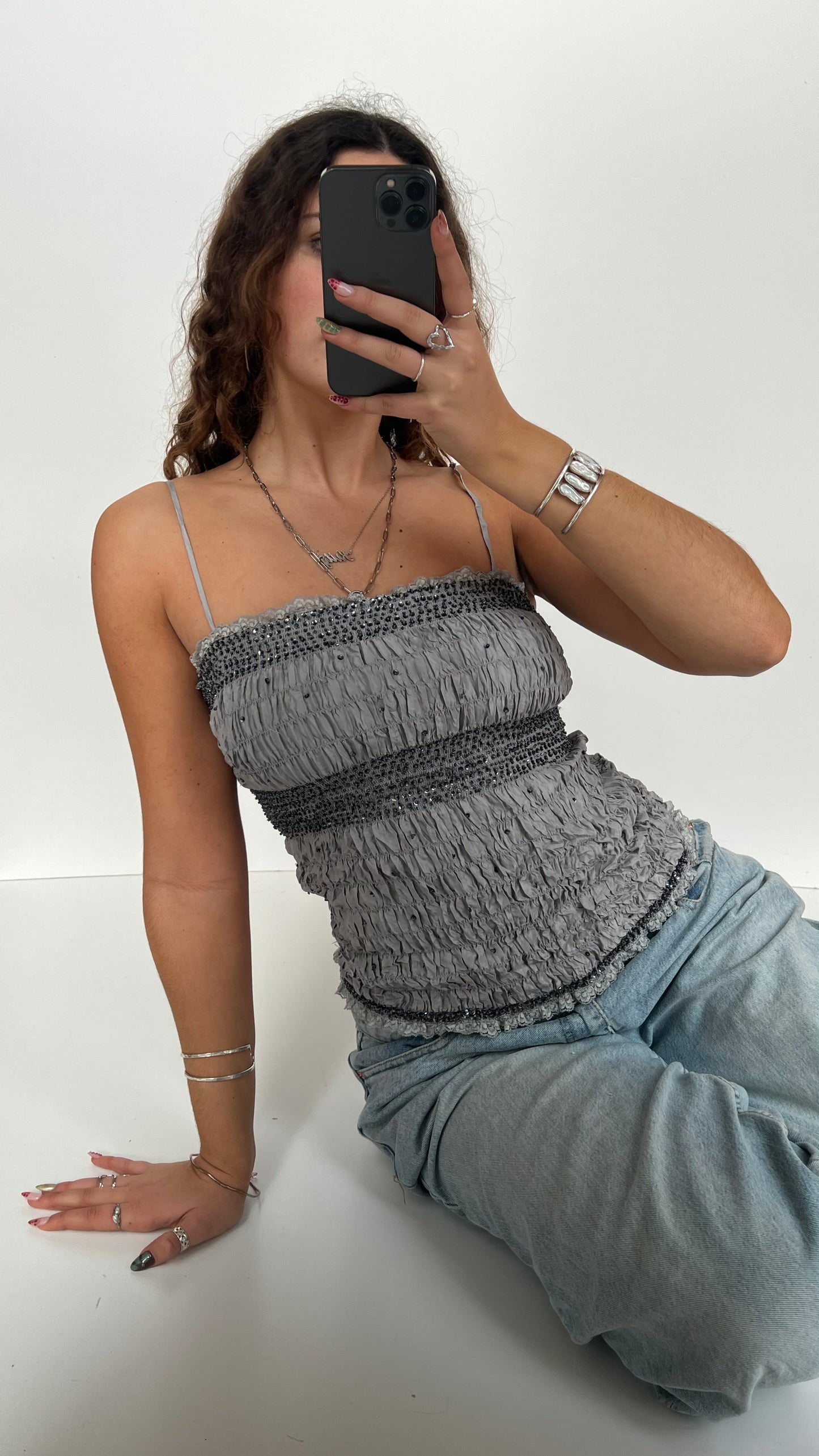 00s grey beaded cami- size M