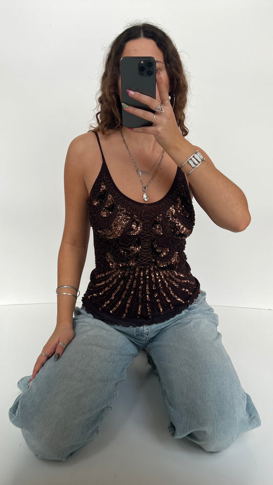 00s brown sequin cami- size S