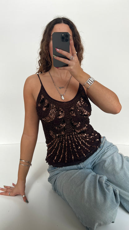 00s brown sequin cami- size S