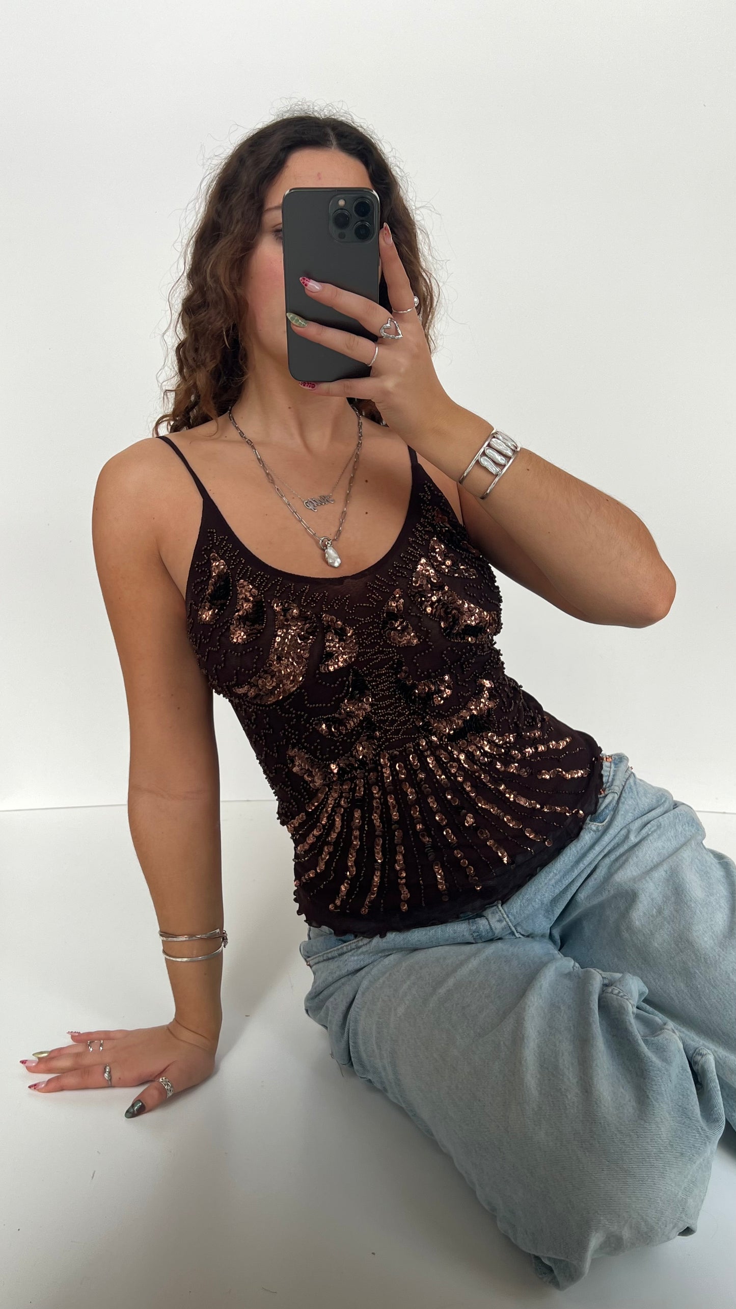 00s brown sequin cami- size S