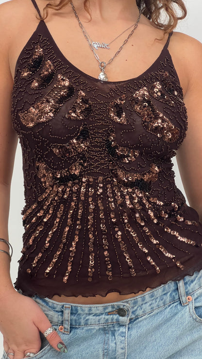 00s brown sequin cami- size S