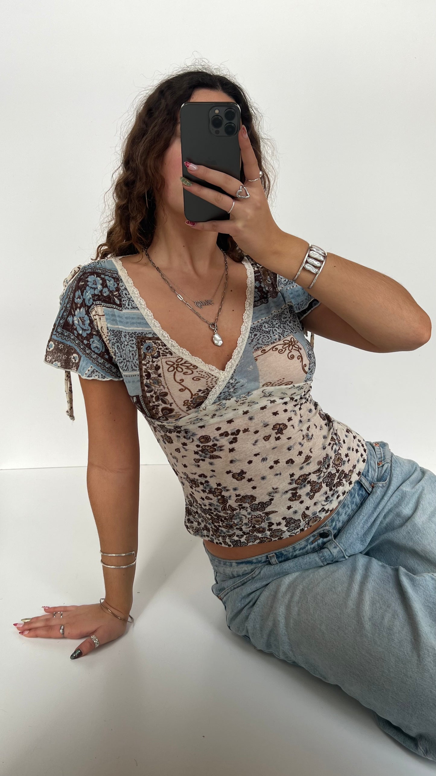 00s blue mesh baby tee- size S