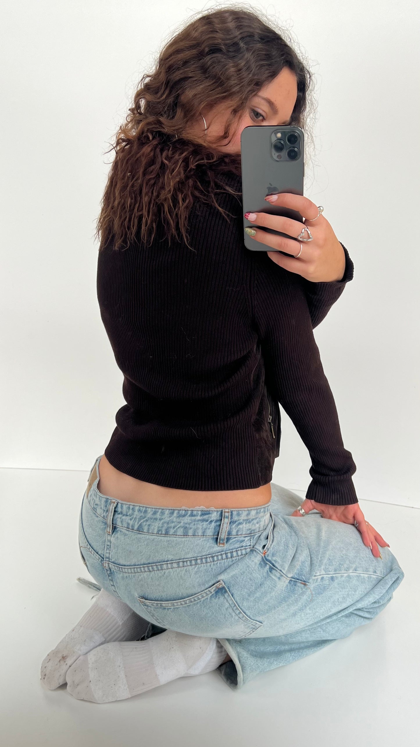 00s brown fur suede jacket- size M/L