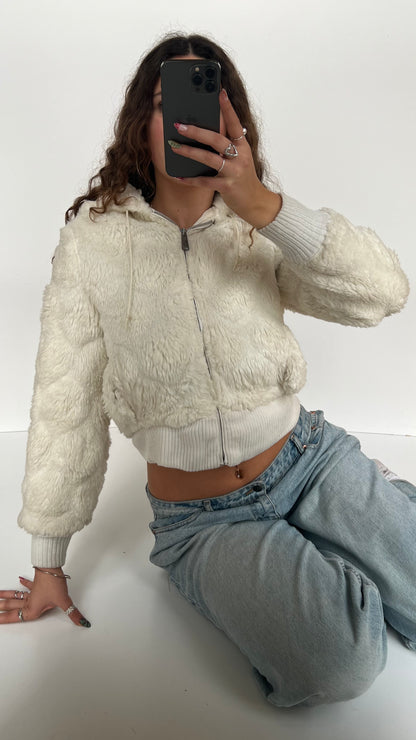 00s white fur jacket- size XS