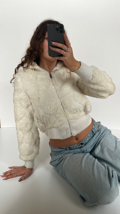 00s white fur jacket- size XS