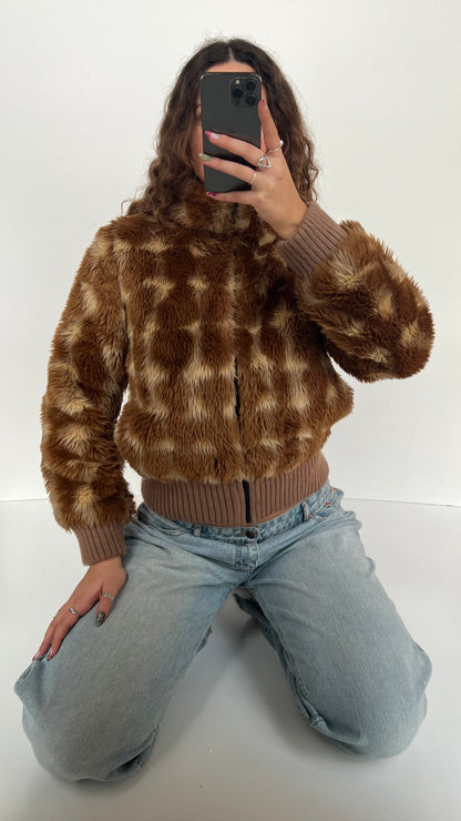 00s brown fur jacket- size M