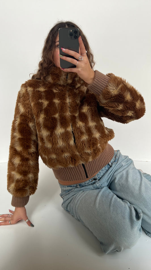 00s brown fur jacket- size M