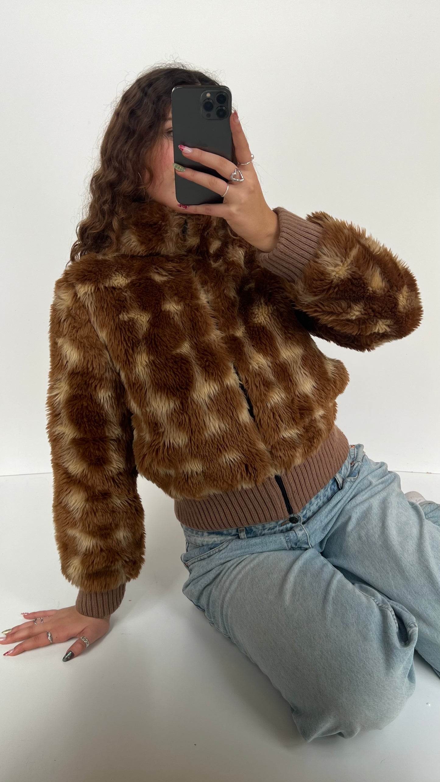00s brown fur jacket- size M