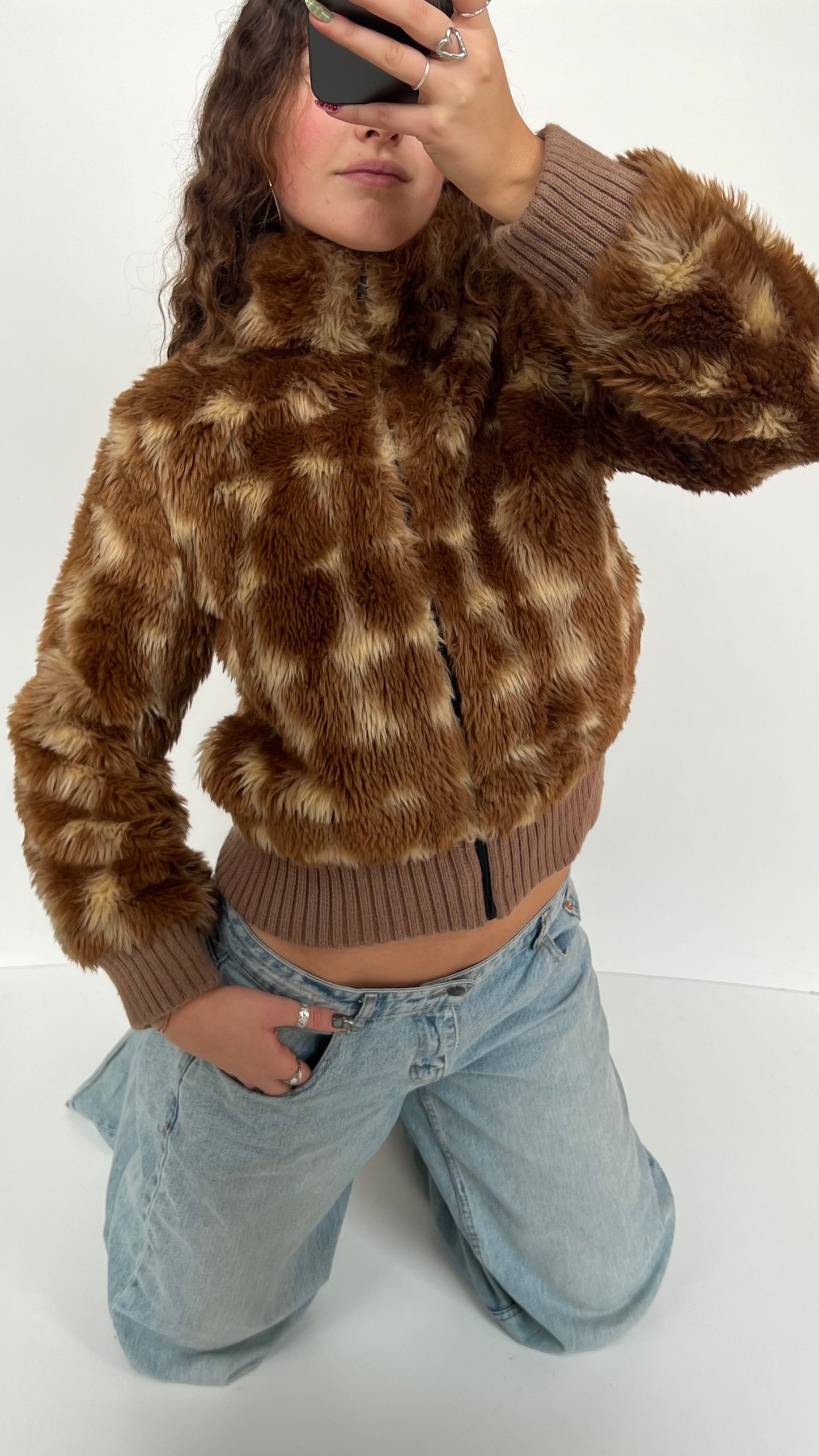 00s brown fur jacket- size M