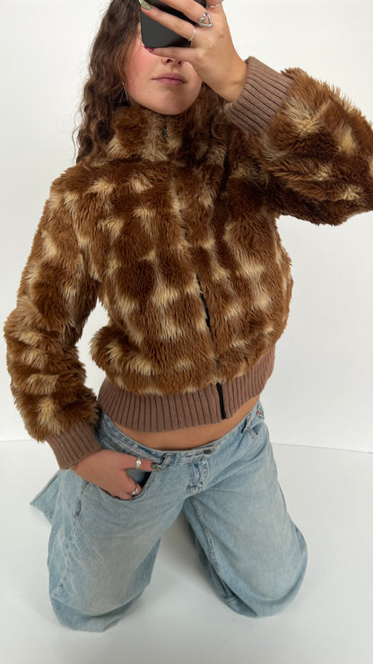 00s brown fur jacket- size M