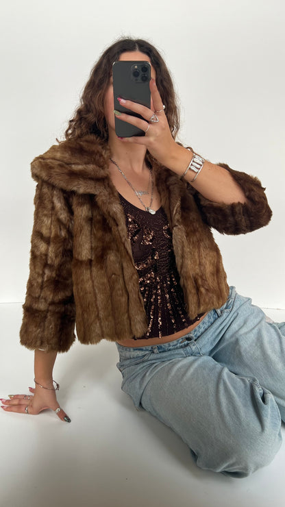 00s brown fur jacket- size S