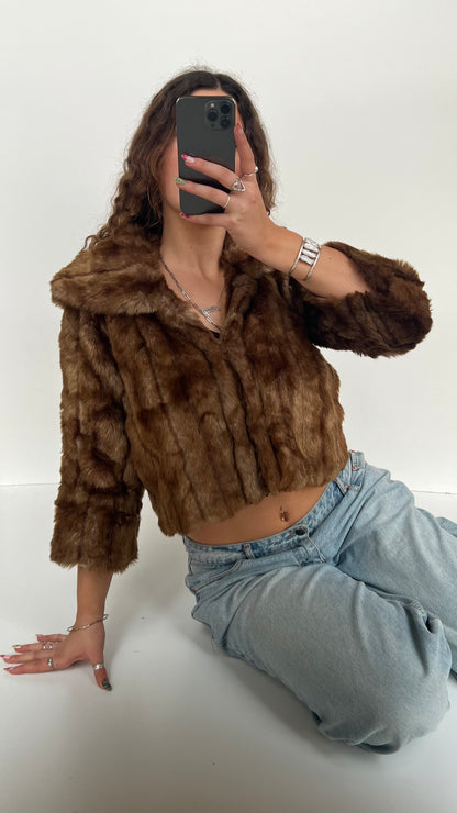 00s brown fur jacket- size S
