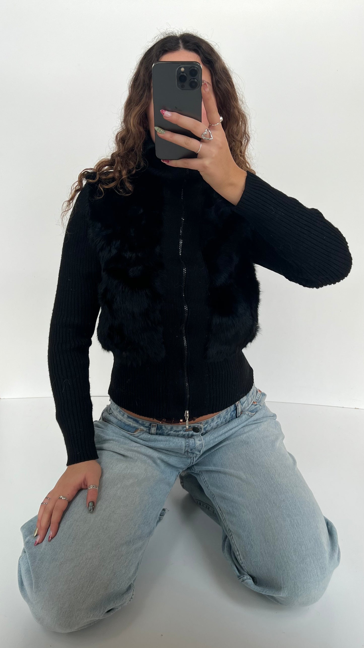 00s black fur jumper- size L