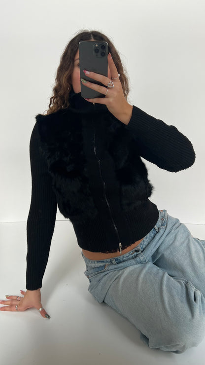 00s black fur jumper- size L