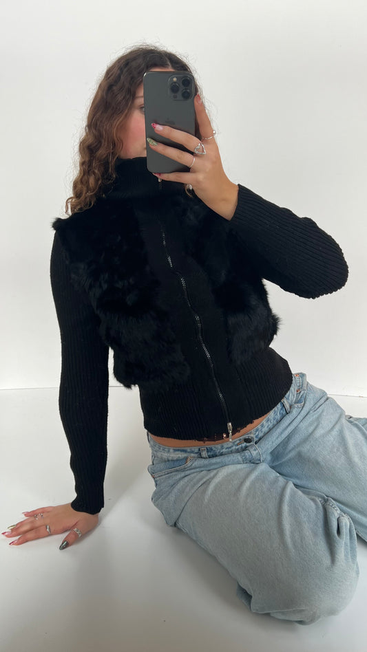 00s black fur jumper- size L